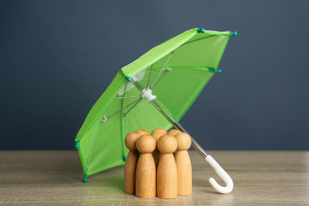 People under an umbrella. Customer care. Human resources.